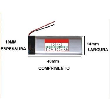 Imagem de Bateria 3,7v 600mah 10mm X 14mm X 40mm 101440 2 Fios - bgb