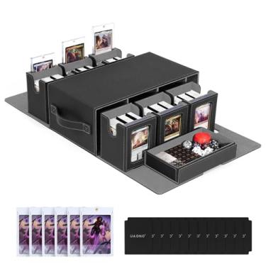 Imagem de UAONO Commander Deck Box for MTG, 6-Deck Modular Card Case with Dice Tray Holds 600+ Double-sleeved Cards, Removable Trading Cards Storage Box with 35PT Magnetic Card Holders for TCG, Black Grey