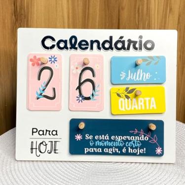 Imagem de Calendário de Mesa Decorativo de Madeira com Plaquinhas Permanente Colorido Escritório(PLACAS COLORIDO BRANCO)