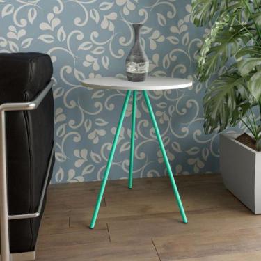 Imagem de Mesa Lateral Gabriela Wood Branco e Azul Turquesa - ASTURIAS