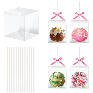 Imagem de MGWOTH 35 Conjunto De Caixas De Bolo Pop Com Kit De Palitos De Papel: Recipiente De Presente Transparente Com Furos Para Doces, Macarons, Chocolates, Embalagens De Pirulitos, Mini Embrulhos De Plást