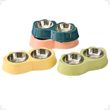 Imagem de Comedouro para Cães De Inox Duplo Pote Ração para Cachorro Vasilinha para Pet Comedouro Elevado Anti Refluxo (Verde)