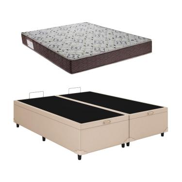 Imagem de Cama Box Baú Casal Bipartido Bege Colchão ISO 150 D45 - Ortobom