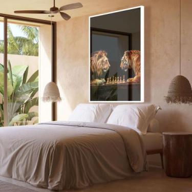 Imagem de Quadro Decorativo Disputa Xadrez Entre Leao E Tigre - MeMoldura, 60x90