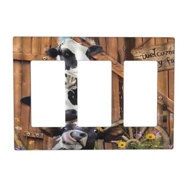 Imagem de Farm Cow Farmhouse Porta de celeiro 3 capas decorativas para interruptores de luz, conjunto de 3 capas decorativas de placa de interruptor de parede para decoração de cozinha de celeiro de fazenda,