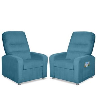 Imagem de Kit 02 Poltronas Do Papai Reclinável Confortável Suede Azul Claro Sist