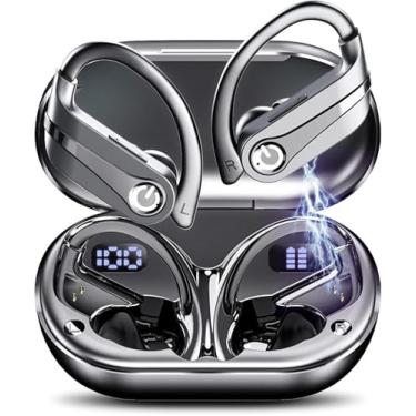 Imagem de Fones de ouvido sem fio, Bluetooth 5.3, estéreo de alta fidelidade, tela LED, chamadas nítidas com microfone, cancelamento de ruído, controle por toque, IP7 à prova d'água, esportivo (preto)