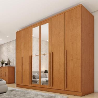 Imagem de Guarda Roupa Casal 6 Portas 8 Gavetas Puxador MDF 270cm com Espelho Po