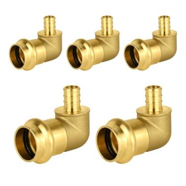 Imagem de Pacote com 5 Cotovelos de Encaixe de Prensa de Latão HeSun 1/5.1 cm, PRESS X 1/5.1 cm PEX F1807 Cotovelo de Crimpagem, Latão LF