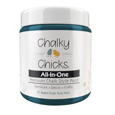Imagem de Chalky Chicks Tinta De Giz Crepuscular Fosca (Azul-Petróleo) 8 Fl Oz Para Móveis Sem Lixar, Lixamento Prévio, Tudo Em Um, Artesanato, Madeira, Paredes, Armários, Metal, Cômoda, Casa Fazenda
