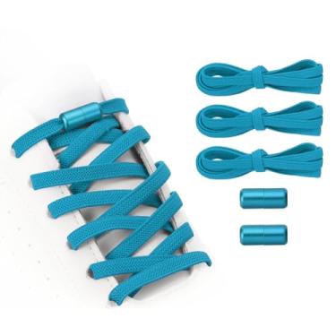 Imagem de YELARXI Cadarços elásticos sem laço com 2 fivelas de metal para adultos, tênis de lona, Azul claro, 39 inch