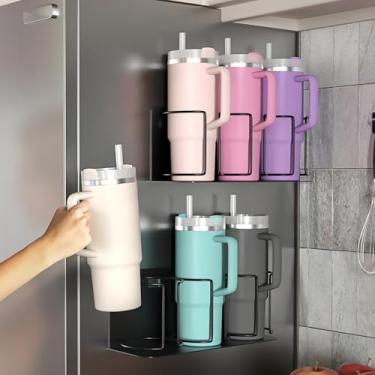 Imagem de Sorbus Suporte magnético Stanley para 3 xícaras – organizador versátil de garrafa de água para geladeira, forno ou parede – suporte ajustável com fita adesiva ou parafusos – suporte de armazenamento