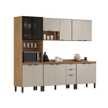 Imagem de Cozinha Completa com Tampo Firenze 13 Portas 2 Gavetas Amêndola e Bege