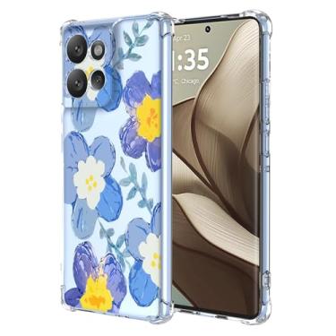 Imagem de RRXSYXL Capa para Moto Edge 50 com estampa floral transparente, capa macia à prova de choque para Motorola Edge 50, floral azul