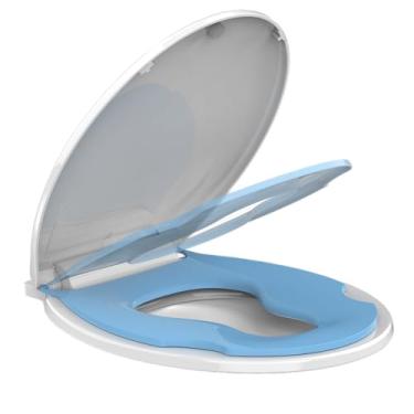 Imagem de Assentos de vaso sanitário redondos com assento infantil embutido, assento de vaso sanitário redondo para adultos e crianças, com fechamento lento e ímãs, material PP seguro fácil de limpar, branco e