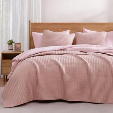 Imagem de WRENSONGE Colcha King Size - Conjunto de cama king size leve e rosa enferrujado para todas as estações, cobertor macio de verão com 2 fronhas, adequado para cama, sofá, cobertor de colcha