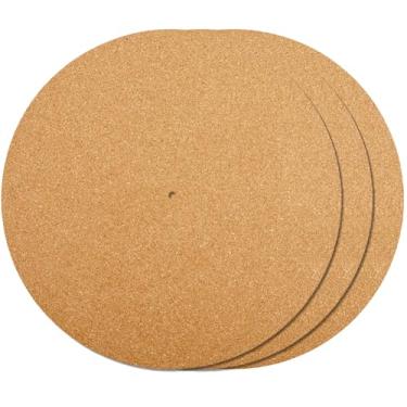 Imagem de CRASPIRE Tapete de vinil de cortiça com 3 peças para toca-discos marrom antiderrapante antiestático redondo LP discos, protetor para toca-discos para limpador de ressonância úmida, suprimentos de