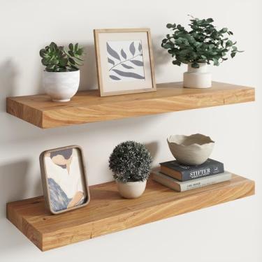 Imagem de RICHFOCUS Prateleiras flutuantes para parede – 76 cm L x 23,6 cm P Prateleiras de madeira maciça rústica com suporte invisível, montadas na parede para sala de estar, quarto, armazenamento e exibição
