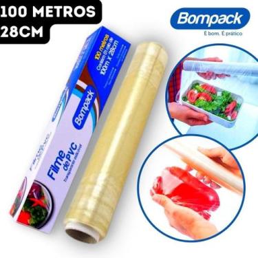 Imagem de Kit c/ 2 Rolo Plastico Filme Transparente Pvc Bompack 28cm