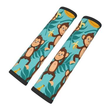 Imagem de DXTKWL Capa de cinto de segurança almofada tropical folhas de palmeira macaco banana macio segurança carro automotivo almofadas de cinto de segurança almofada capas de alça de ombro para carros ou