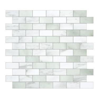 Imagem de Azulejo Backsplash para metrô de 10 folhas, 28,7 x 27,4 cm, composto de pedra verde esmeralda, feito à mão, autoadesivo, impermeável, azulejos para cozinha, banheiro, chuveiro, lareira