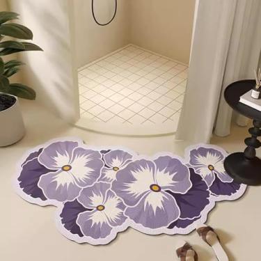 Imagem de Tapetes De Banho Curvos, Tapete De Banho Curvo De Secagem Rápida, Tapetes De Banho Curvos Absorventes Fortes Para Chuveiro Redondo E De Canto, Fundo Antiderrapante De Borracha, Fácil De Lim