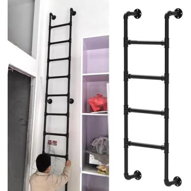 Imagem de Escadas Fixadas Na Parede Para Loft Em Casa, Janela De Porão De Metal Escada De Saída De Saída Escada De Fuga De Incêndio, 3-8 Degraus Escadas De Ferro Forjado Para Cama, 185cm/73in
