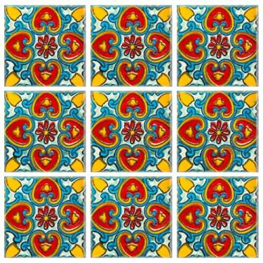 Imagem de The Woody Backyard | Talavera Azulejo pintado à mão 2X2 Confeti 25 peças tradicional mexicana Talavera Colorido Mosaico Cerâmica Original para Projetos Domésticos Decoração de Parede (Fandango)