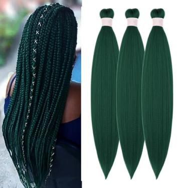 Imagem de Extensor de cabelo trançado verde esmeralda pré-esticado Kanekalon trançado, 66 cm, cabelo sintético colorido para trançar