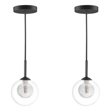 Imagem de Pendente Moderno Cupula Dupla Vidro Aluminio Preto Alu53 2un