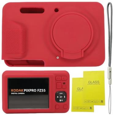 Imagem de SZHSYJY Capa para acessórios Kodak PIXPRO FZ55, FZ55, capa protetora de silicone macio, capa de lente removível, vem com 2 protetores de tela e 1 alça de pulso. (rosa vermelha)