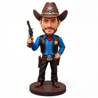 Imagem de Decoração feita à mão de xerife bobblehead gun segurando o velho oeste - tema para fãs ideal para namorado, pai, irmão, aniversário e presentes ocidentais decoração de casa surpresas