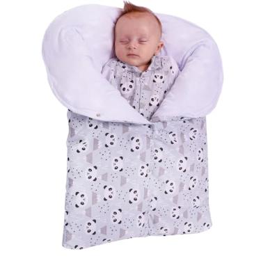 Imagem de Porta Bebê Saco de Dormir Quentinho Para Bebê Menino Panda Branco
