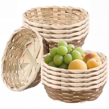 Imagem de HEIHAK Pacote com 10 cestas redondas de bambu, cesta pequena de pão e frutas de 18 cm para exibição de cozinha, restaurante, decoração de festa