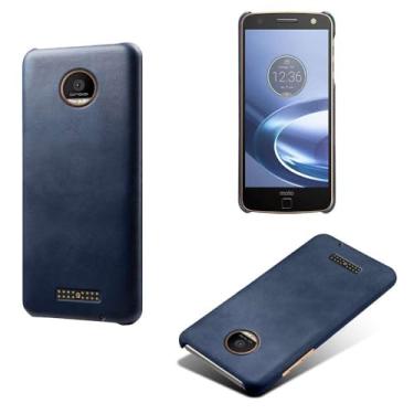 Imagem de Capa para MOTO Z Play,Proteção contra quedas,Casca de volta de cor sólida simples,Design de couro de imitação de plástico-Blue