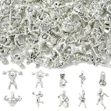 Imagem de DanLingJewelry 80 peças, 10 estilos, pingentes esportivos de rúgbi tibetano tibetano peso vôlei beisebol pingentes para acessórios de fabricação de joias