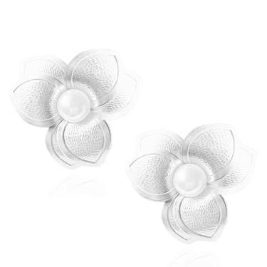 Imagem de QUPENGXU Brincos femininos chiques boêmios e delicados com pétalas florais de metal fosco em camadas duplas, trumpet, Metal, Sem pedra preciosa