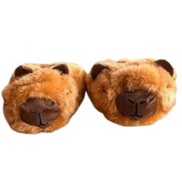 Imagem de Pantufa Capivara Filó 3D Infantil Adulto Antiderrapante Fofa Marrom