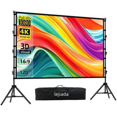 Imagem de Tela de projetor Lejiada atualizada de 120 polegadas 16:9 com suporte