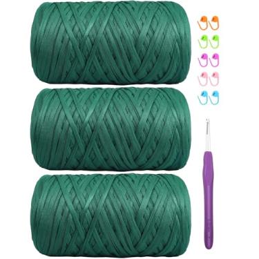 Imagem de Camiseta de 400 g de tecido elástico de crochê para tricô DIY, fio de crochê grosso espaguete para mão, bolsa faça você mesmo, cesta, projetos de crochê, decoração de casa (verde)