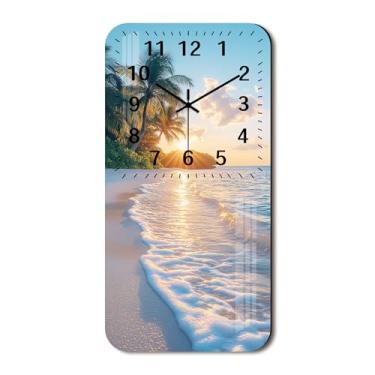 Imagem de Tomopetime Relógio de parede de praia operado por bateria relógios retangulares de 30 cm sem tique-taque analógico azul relógio de parede para quarto