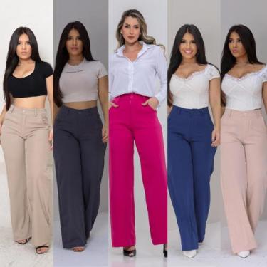 Imagem de Calça Pantalona Alfaiataria Feminina Social Cintura Alta em diversas C