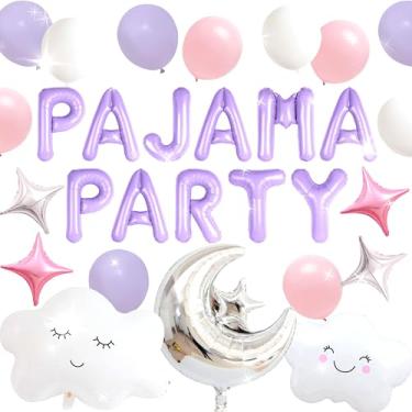 Imagem de LaVenty Pijama decoração de festa do pijama suprimentos de festa meninas lua estrela para meninas pijama noite fora decoração de festa para aniversário chá de bebê chá de panela (roxo)