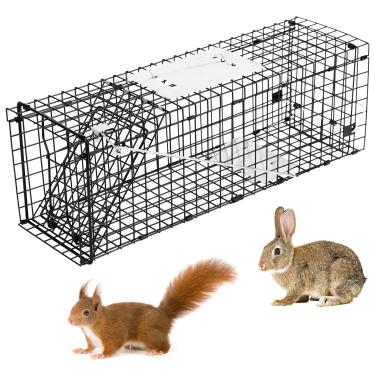 Imagem de Armadilha viva resistente 61 x 18 x 20 cm de aço dobrável com porta de liberação humanizada para ratos, esquilos, coelhos, toupeiras e outros pequenos animais vivos.