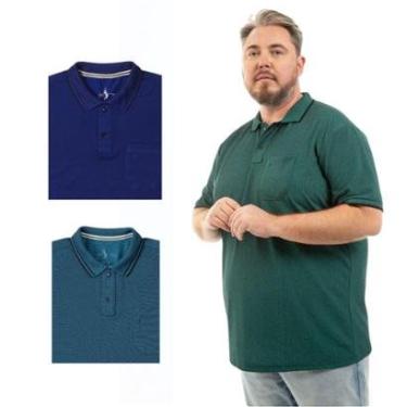 Imagem de Kit 3 Camisa Polo Masculina Plus Size Pique com Bolso Casual-Masculino