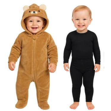 Imagem de Kit Conjunto Body Térmico + Macacão Fleece Peluciado Bebê - Fofotinhos