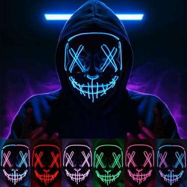 Imagem de KaTiSeMo Máscara De Halloween, Máscaras Com Luz Led, The Purge 3 Modos Iluminação, Grito Assustador Para Cosplay Em Festivais