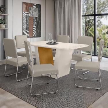 Imagem de Mesa de Jantar 6 Lugares Viena Monaco com Vidro Cromado/Nature/Off Whi