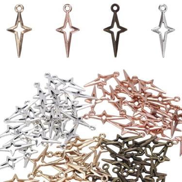 Imagem de 100 peças Pendentes Estrela para Fazer Bijuteria, 2,3 x 1cm Mini Pendente Vazado de Quatro Pontas Pendente Estrela para Artesanato Pulseiras Colares Brincos e Porta-Chaves