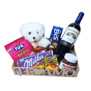 Imagem de Cesta Presente Aniversário, Mulher, Vinho, Chocolates, Milka - Cesta d